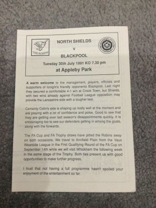 Rare Blackpool Football Club Fc V North Shields Pre Season Friendly Programme
