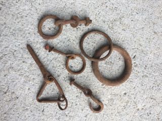 Antique Primitive Iron Rings Hooks Hand Forged Wrought Iron Metal