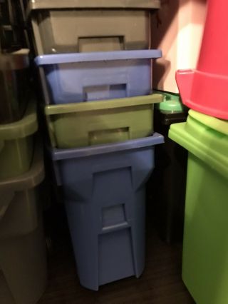 All 3 Rare Mini Ssi Schaefer Miniature Bin Trash Carts Cans Garbage Office Toy