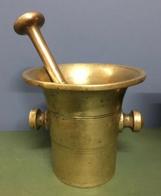 Antique Large Heavy 19th Century Brass Apothecary Mortar And Pestle