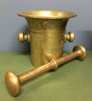 Antique Large Heavy 19th Century Brass Apothecary Mortar And Pestle 2