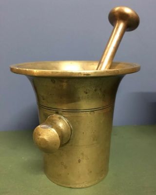 Antique Large Heavy 19th Century Brass Apothecary Mortar And Pestle 3