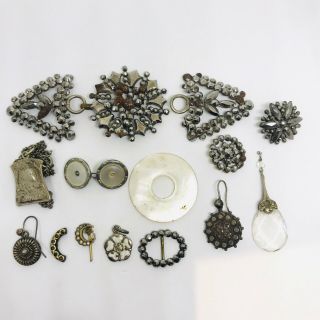 Antique Georgian Silver And Steel Cut Jewellery Joblot
