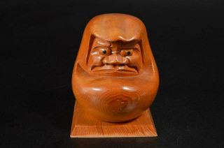 U6210: Japanese Wood Carving Daruma Statue Sculpture Ornament Figurines Okimono