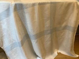 Vintage Linen Large Tablecloth White And Blue Damask Design 55 X 62 Inches