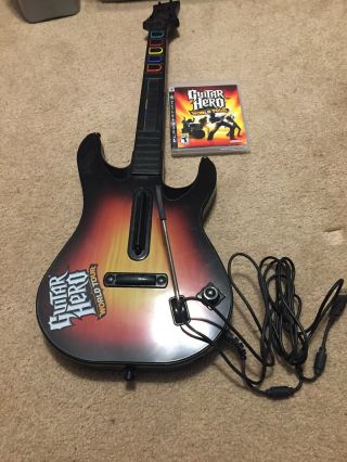 Rare Ps3 Guitar Hero World Tour Corded Wired Guitar Controller With Game