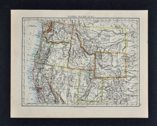 1895 Johnston Map - United States Nw - Washington Oregon Idaho Montana Wyoming