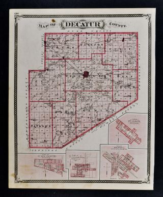 1876 Indiana Map - Decatur County - Greensburg St.  Paul Omer Clarksburgh Adams
