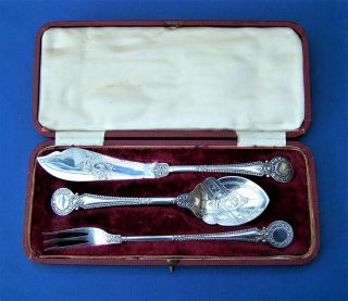 Antique Victorian 1899/1900 Silver Plated 3 - Piece Cutlery Set C/w Case