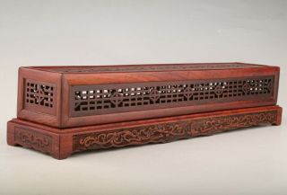 Hand - Carved Chinese Wood Box Decorated With Buddhist Incense Burner Old