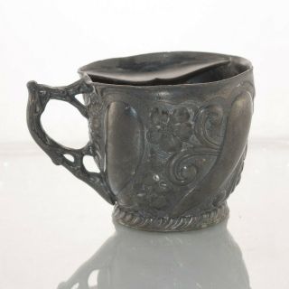 Antique Vintage Ornate Floral Mustache Cup Mug Silver Plated Simpson Hall Miller