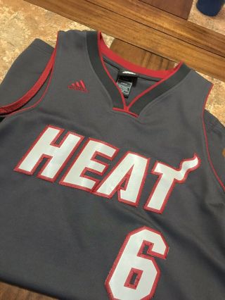 Rare Authentic Adidas Lebron James Miami Heat 6 Charcoal Grey Jersey Mens S