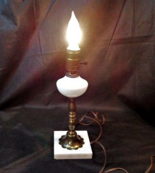 Vintage Brass,  Milk Glass & Marble Table Lamp