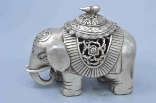 Handwork Collectable Miao Silver Carve Elephant Auspicious Decor Incense Burner