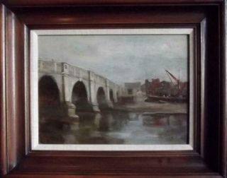 Indistinctly Signed Antique British Impressionist Oil Painting The Dockyard