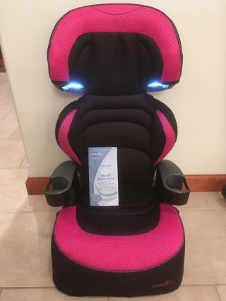Rare 3 - Way Lighted Evenflo " Big Kid Advanced/lx " Pink Booster Car Seat High Back
