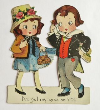 Antique Valentines Card Cut Out Boy & Girl Vintage 1923 I 