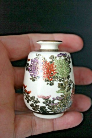 Exquisite Antique Miniature Japanese Satsuma Vase Hand Painted Meiji Period