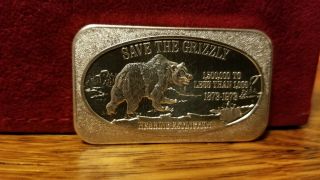 Save The Grizzlies Rare 1 Oz.  999 Fine Silver Bar