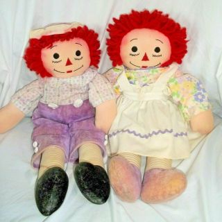 Raggedy Ann And Andy Dolls Vintage Handmade 20” Collectible Needs Tlc