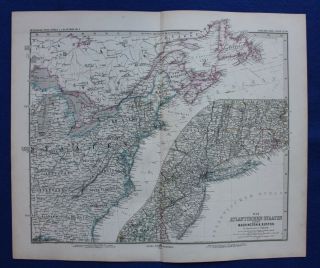 Usa,  East Coast,  York,  Maine,  Virginia,  Antique Map,  Stieler 1880