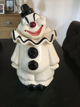 Vintage Rare Black And White Clown Cookie Jar By Metlox -