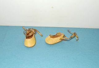 Vintage 8 " Vogue Ginny Doll Gold Shoes With Fuzzy Bottoms Circa 1952 - 53