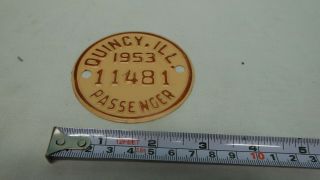 Rare Vintage Quincy Illinois Bicycle License Plate Passenger 1953 Vgc Gem City