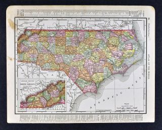 1895 Rand Mcnally Map - North Carolina - Raleigh Durham Manteo Cape Hatteras