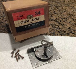 Corbin No.  34 Chest Lock With Key & Mounting Screws,  2 1/2” X 1 1/2”,  1 Lock