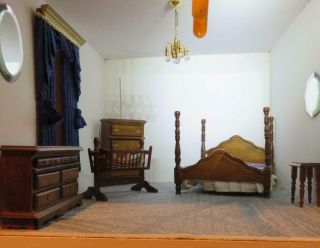 5 Piece Vintage Dollhouse Miniature Bedroom Furniture - 4 - Poster Bed Bedroom Set