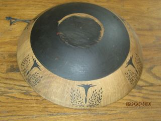 American Folk Art Hand Painted Wooden Bowl With Willow Trees Painted On Outsid