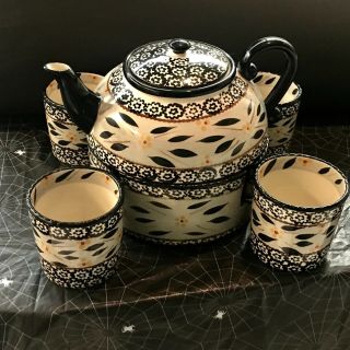 Rare Temptations By Tara Old World Black Teapot Tea Kettle Mug Plate Set