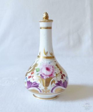 Small Antique Early 19th C Derby Porcelain Bottle Vase Lid C1820