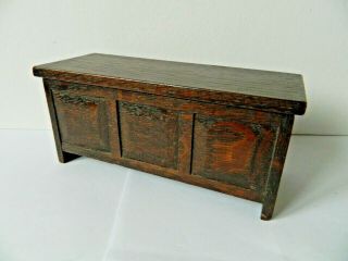 Antique Treen Oak Trinket Box In The Shape Of A Coffer