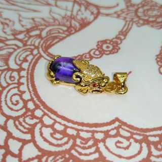 Naga Eye Pixiu Purple Gem Thai Amulet Charm Wealth Pendant 022415