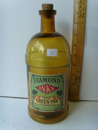 Antique Labeled " Diamond Ink Co.  Milwaukee,  Wis " Master Ink Bottle 1886 52/31
