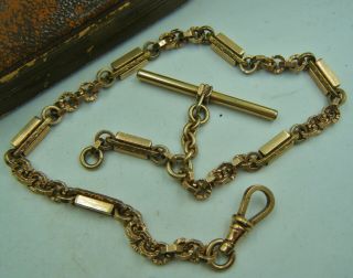 An Antique Victorian Or Edwardian Fancy Link Rolled Gold Albert Chain & T - Bar,