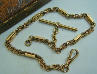 An Antique Victorian or Edwardian Fancy Link Rolled Gold Albert Chain & T - Bar, 3