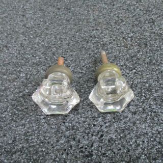 Octagonal Pair (2) Antique Clear Glass Drawer Pulls Knobs Vintage