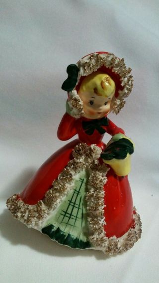 Rare Vintage Norcrest Christmas Lady Figurine With Basket Of Holly F - 176