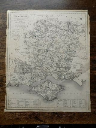 1835 Walker Map Hampshire Isle Of Wight Iow 41x33cms Antique Old Hants