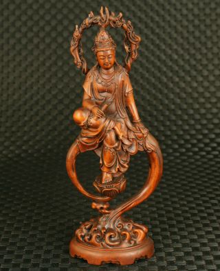 Unique Chinese Old Boxwood Buddha Kwan - Yin Statue Figure Collectable