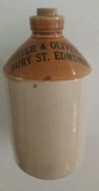 Antique Stoneware Whiskey Jug Hunter & Oliver Ltd Bury St.  Edmunds W Stopper