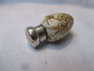Antique Miniature Perfume Bottle Silver Top Egg Porcelain Hand Painted Victorian
