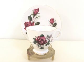 Vintage Royal Windsor Red Rose W/gold Trim Fine Bone China Tea Cup & Saucer