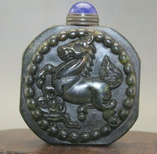 Chinese Master Hand Carved Horse Old Jade Snuff Bottle U284