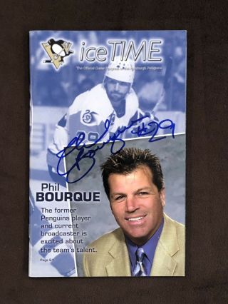 Phil Bourque Autograph Pittsburgh Penguins Sga Ice Time Program Signed Rare