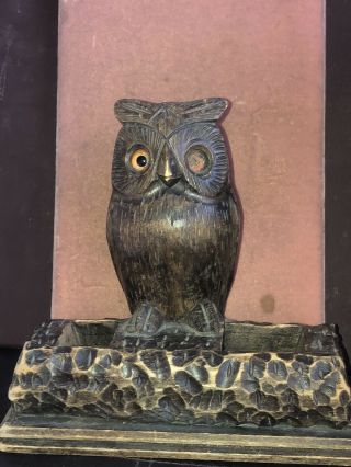 Antique Black Forest Carved Wooden Figure Of An Owl Standing On Branch Inkwell ?