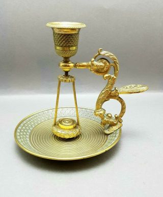 Antique Edwardian Brass Go To Bed Maritime Ships Chamber Candlestick With Gimble